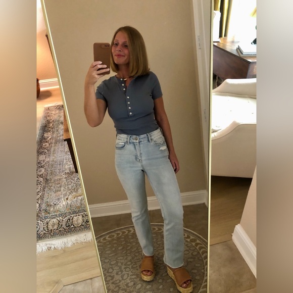 Every by Dillard’s steel blue button front bodysuit - Picture 1 of 8